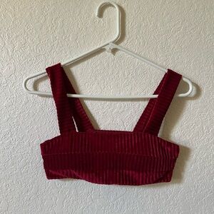 Red Ribbed Velvet Swim Top